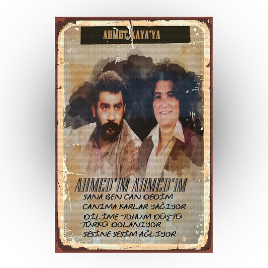 Ahmet Kaya & Selda Bağcan 20x30 Cm Retro Ahşap Tablo