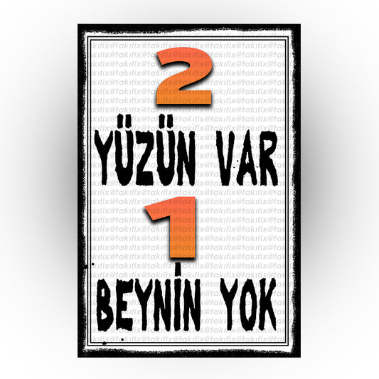 2 Yüzün Var 1 Beynin Yok 20x30 Cm Retro Ahşap Tablo