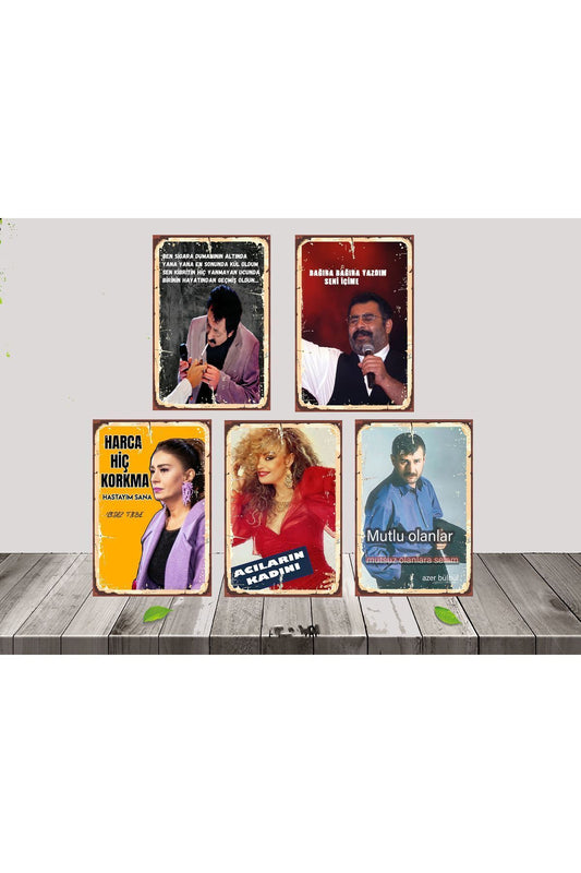 Arabeskçiler Seti 5 Adet 20x30 Cm Retro Ahşap Tablo