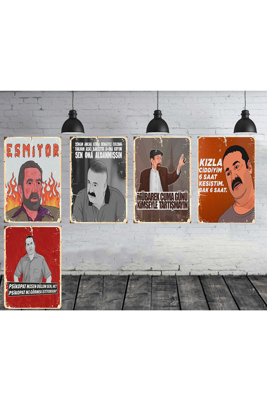 Kolpaçino Replikleri Seti 5 Adet 20x30 Cm Retro Ahşap Tablo