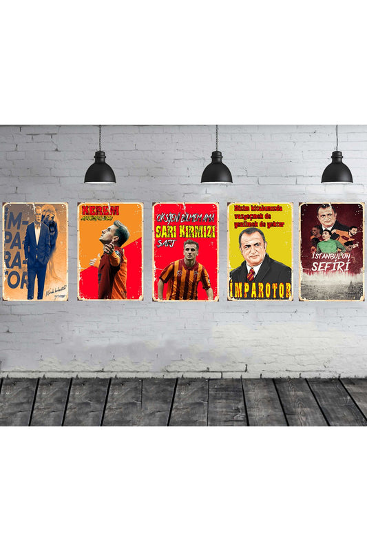 Galatasaray Seti 5 Adet 20x30 Cm Retro Ahşap Tablo